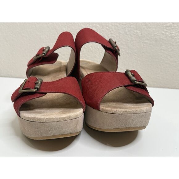Dansko Selma Leather Red Wedge Platform Shoes 2 Buckled Straps Sandals Size 40 - Picture 5 of 14